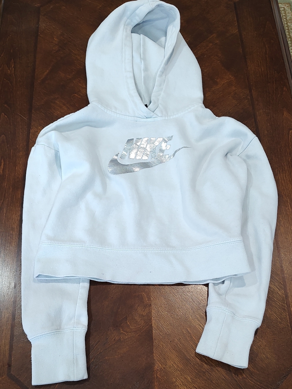 Nike Light Blue Hoodie with Silver Logo Size M